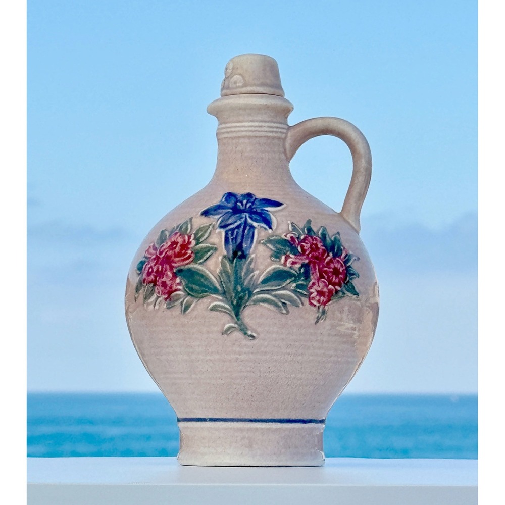 Vintage Handpainted Floral Ceramic Jug Unbranded Beige Relief Pottery 33 5539/2